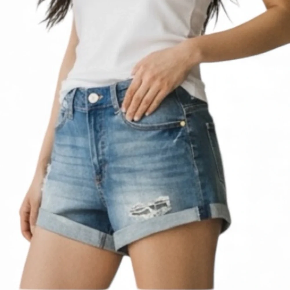 Kendall + Kylie The Icon Cuffed Jean Shorts Size 7/28 - Picture 3 of 9